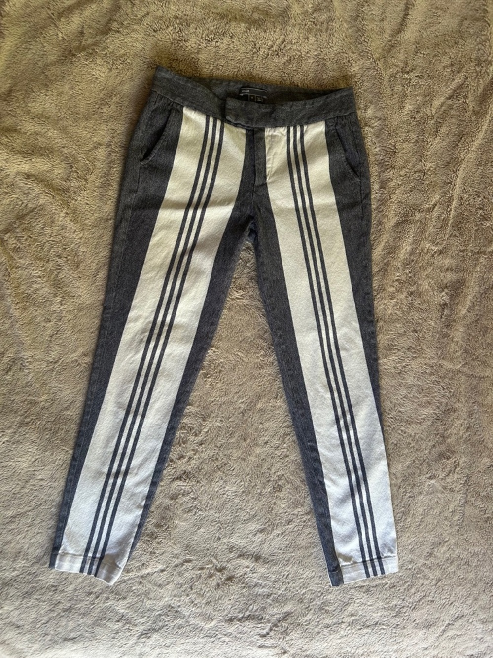 Vince Gray and White Striped Skinny Pants